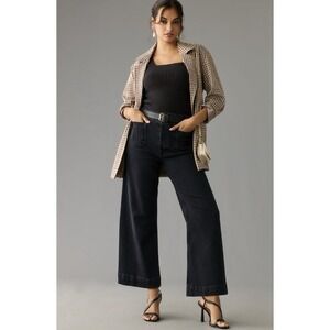 Maeve Anthropologie The Colette Wide Leg High Rise Cropped Jeans Black Size 32